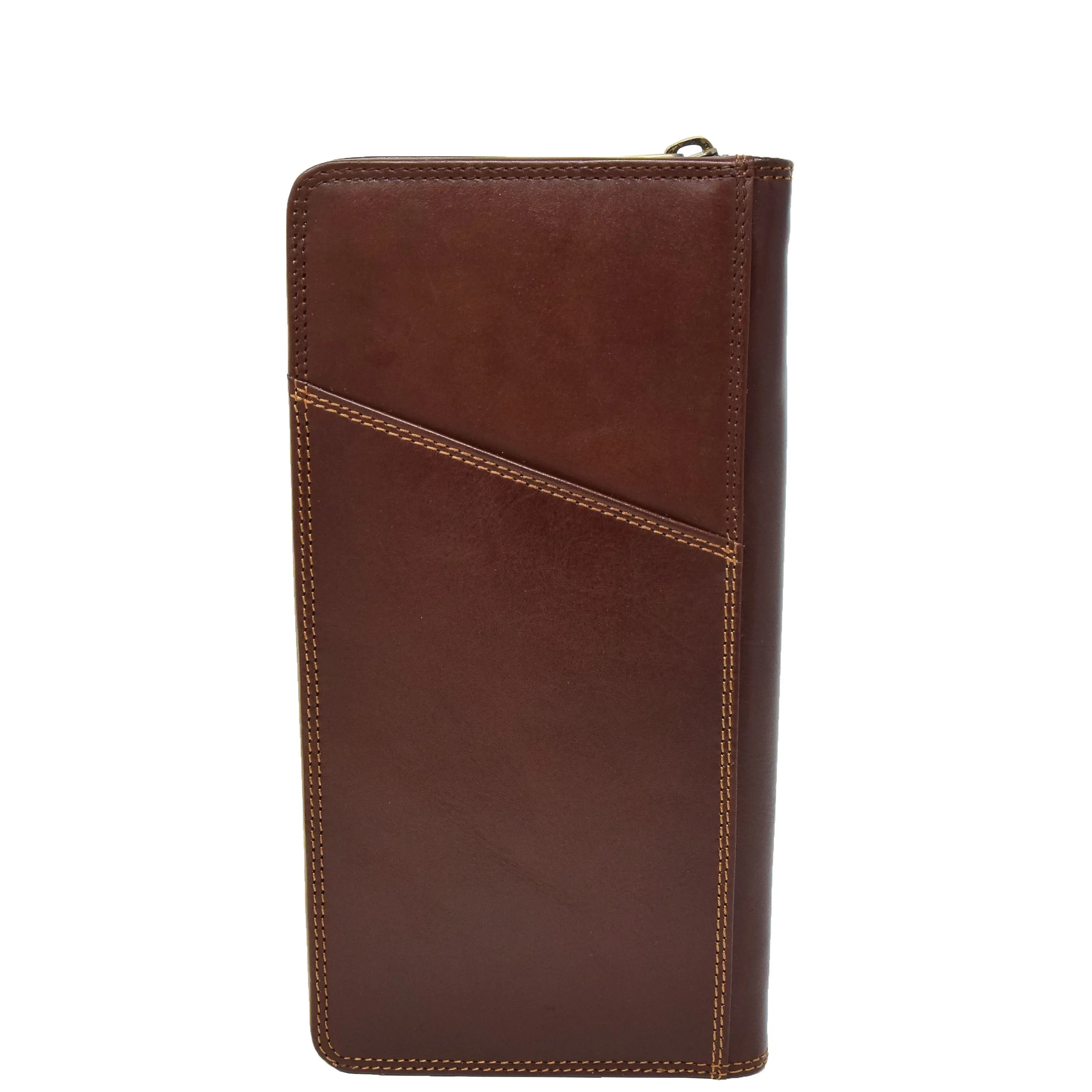 Real Italian Leather Travel Passport Wallet Boarding Pass Clutch Purse AVM10 Brown