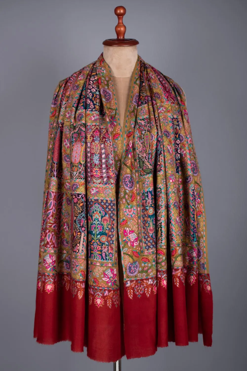 Red Mustard Artistic Wedding Pashmina Shawl - RHUBARB