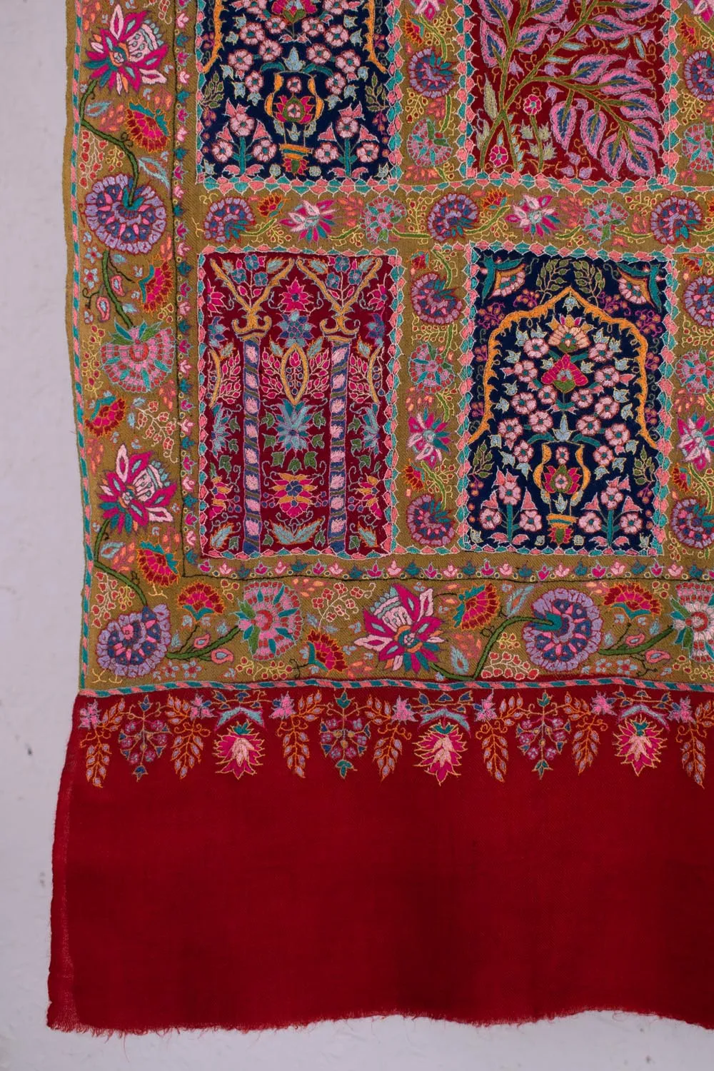 Red Mustard Artistic Wedding Pashmina Shawl - RHUBARB