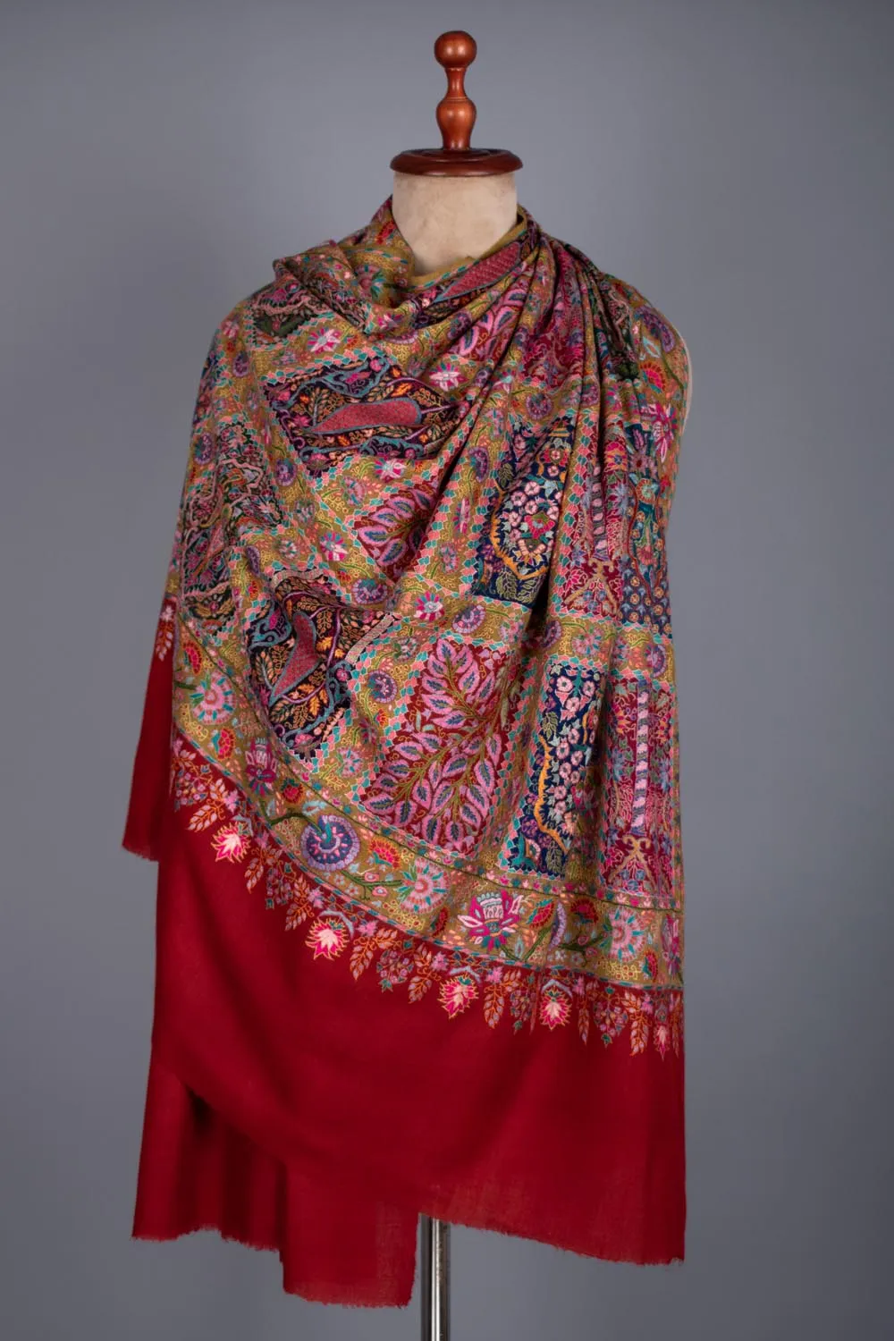 Red Mustard Artistic Wedding Pashmina Shawl - RHUBARB