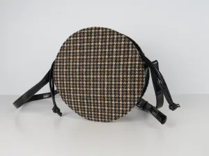 Retro styled Brown Tweed patterned Round Crossbody bag