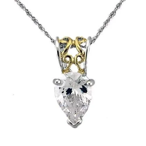 Reverse Two-Tone 925 Sterling Silver Chain Pendant with AAA Grade CZ in Clear for Women Style LOAS783