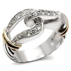 Reverse Two-Tone 925 Sterling Silver Ring with AAA Grade CZ in Clear for Women Style 37709