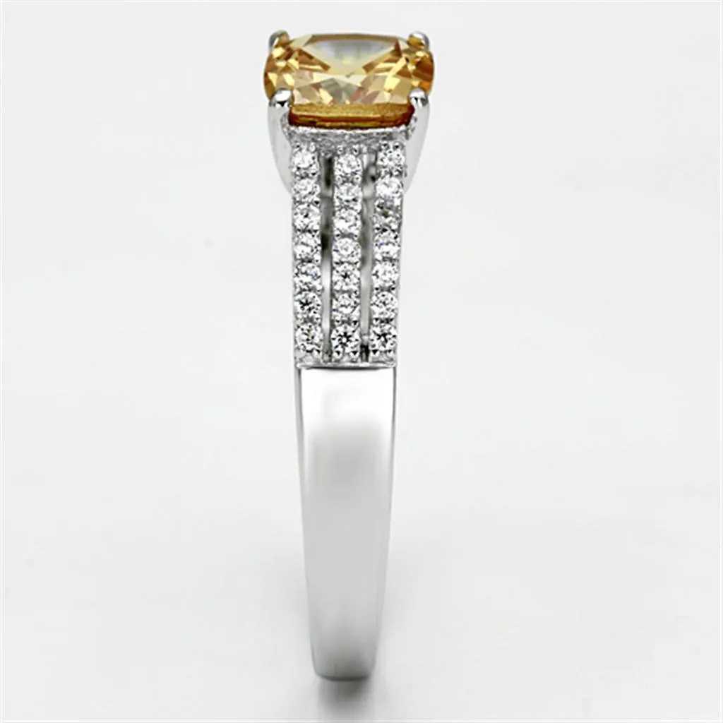 Rhodium 925 Sterling Silver Ring with AAA Grade CZ in Champagne for Women Style TS099