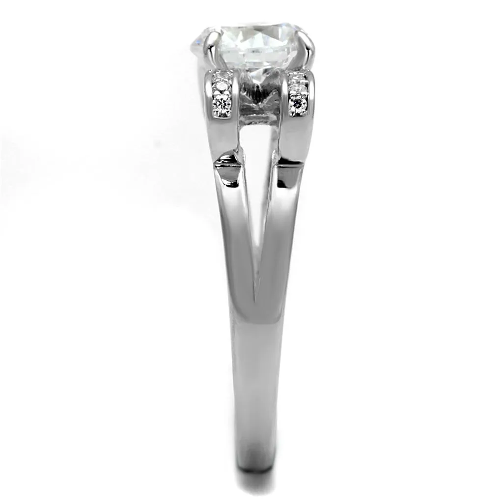 Rhodium 925 Sterling Silver Ring with AAA Grade CZ in Clear for Women Style TS470