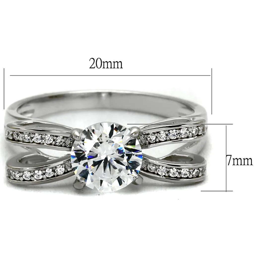 Rhodium 925 Sterling Silver Ring with AAA Grade CZ in Clear for Women Style TS470