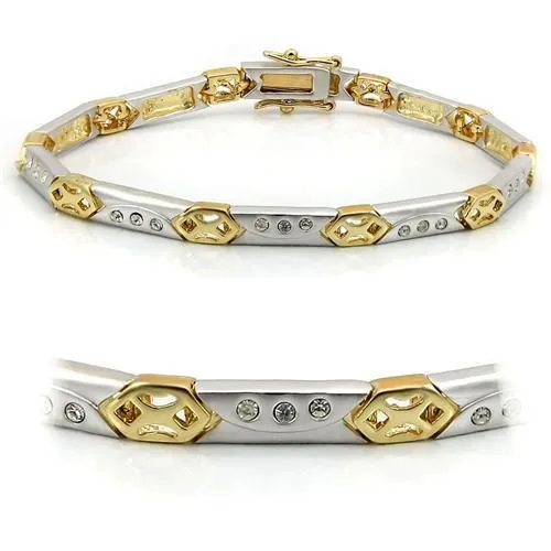 Rhodium & Gold Brass Bracelet with Top Grade Crystal in Clear for Women Style LO1153