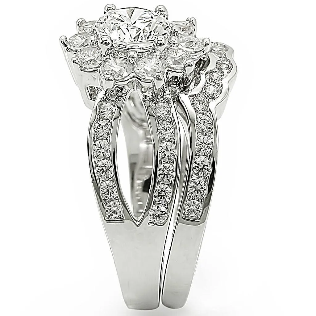 Rhodium Brass Ring with AAA Grade CZ in Clear for Women Style 1W008