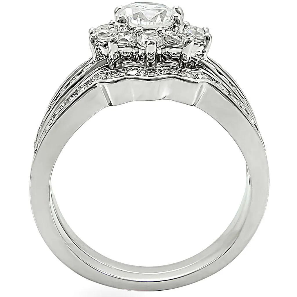 Rhodium Brass Ring with AAA Grade CZ in Clear for Women Style 1W008