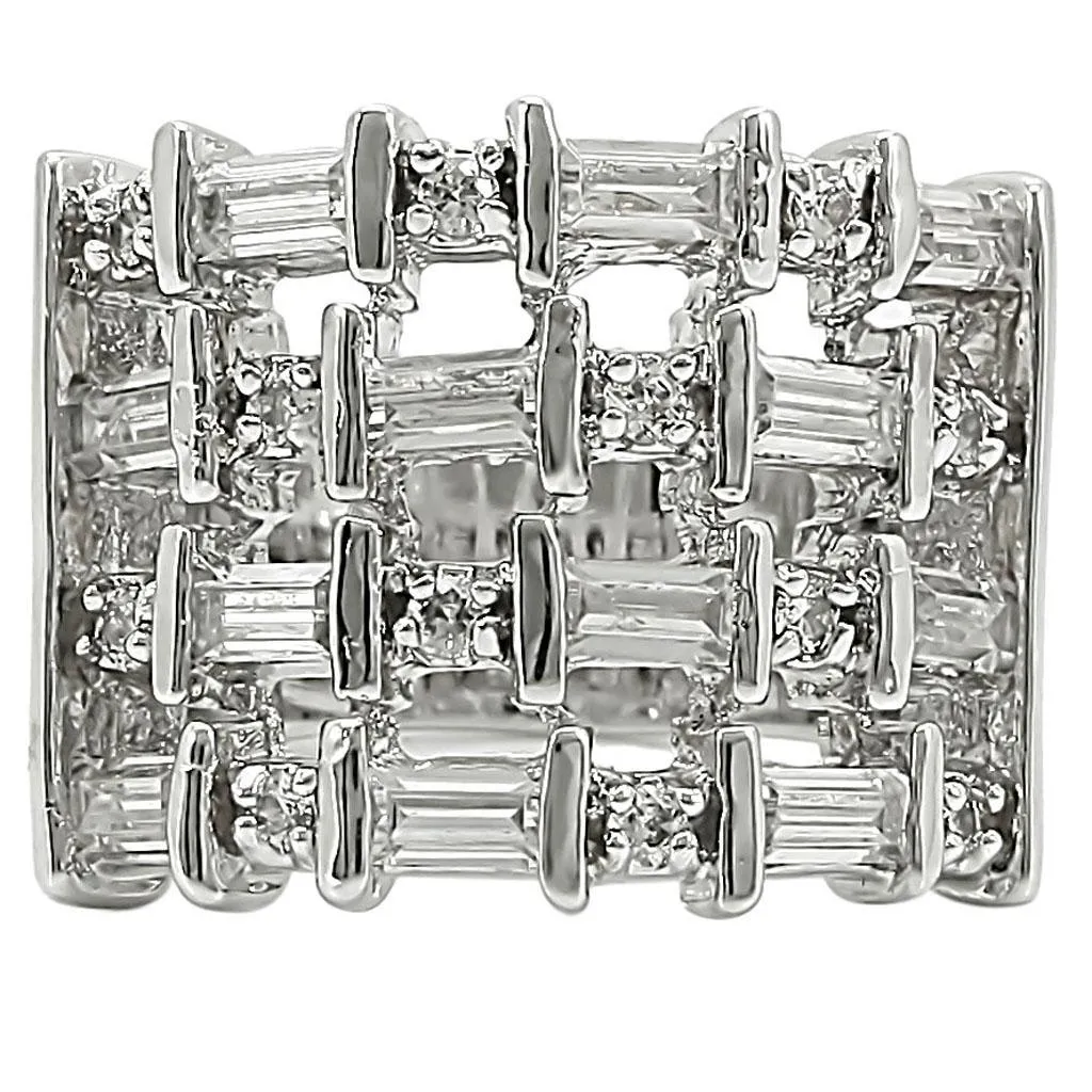 Rhodium Brass Ring with AAA Grade CZ in Clear for Women Style 1W024