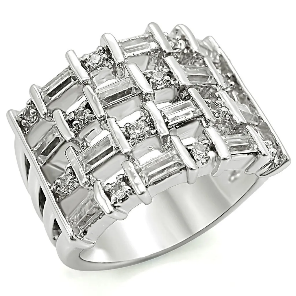 Rhodium Brass Ring with AAA Grade CZ in Clear for Women Style 1W024