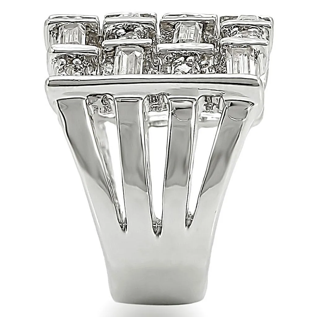 Rhodium Brass Ring with AAA Grade CZ in Clear for Women Style 1W024