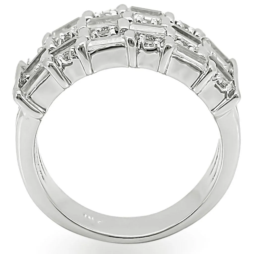 Rhodium Brass Ring with AAA Grade CZ in Clear for Women Style 1W024