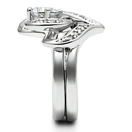 Rhodium Brass Ring with AAA Grade CZ in Clear for Women Style 3W220