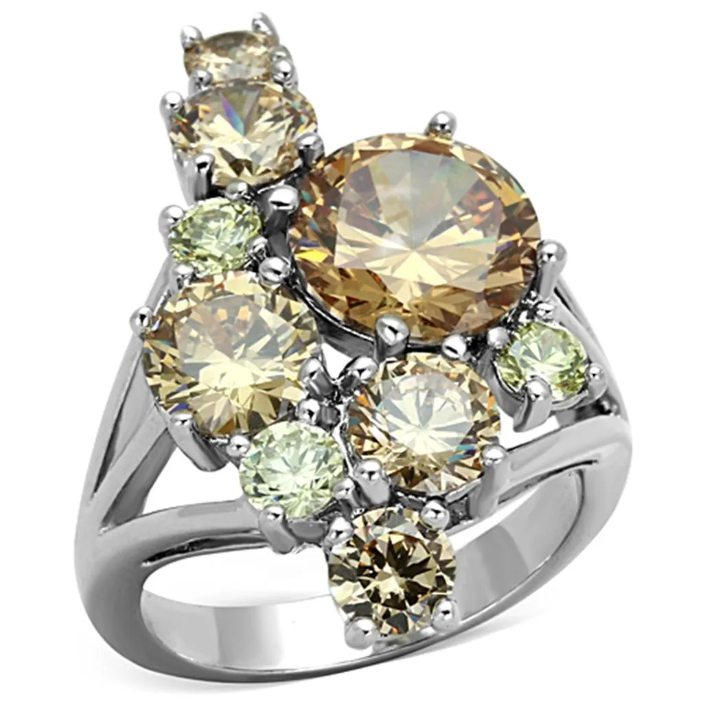 Rhodium Brass Ring with AAA Grade CZ in Multi Color for Women Style 3W600