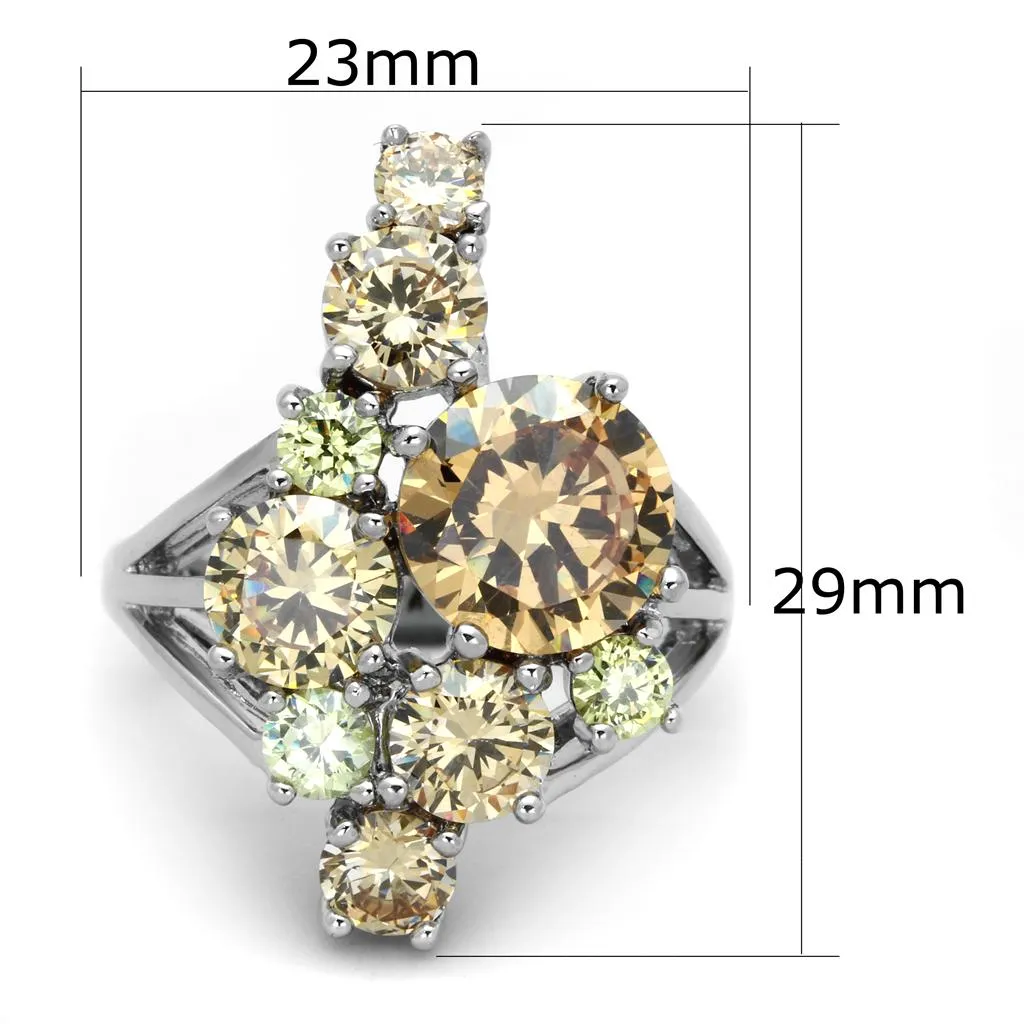 Rhodium Brass Ring with AAA Grade CZ in Multi Color for Women Style 3W600