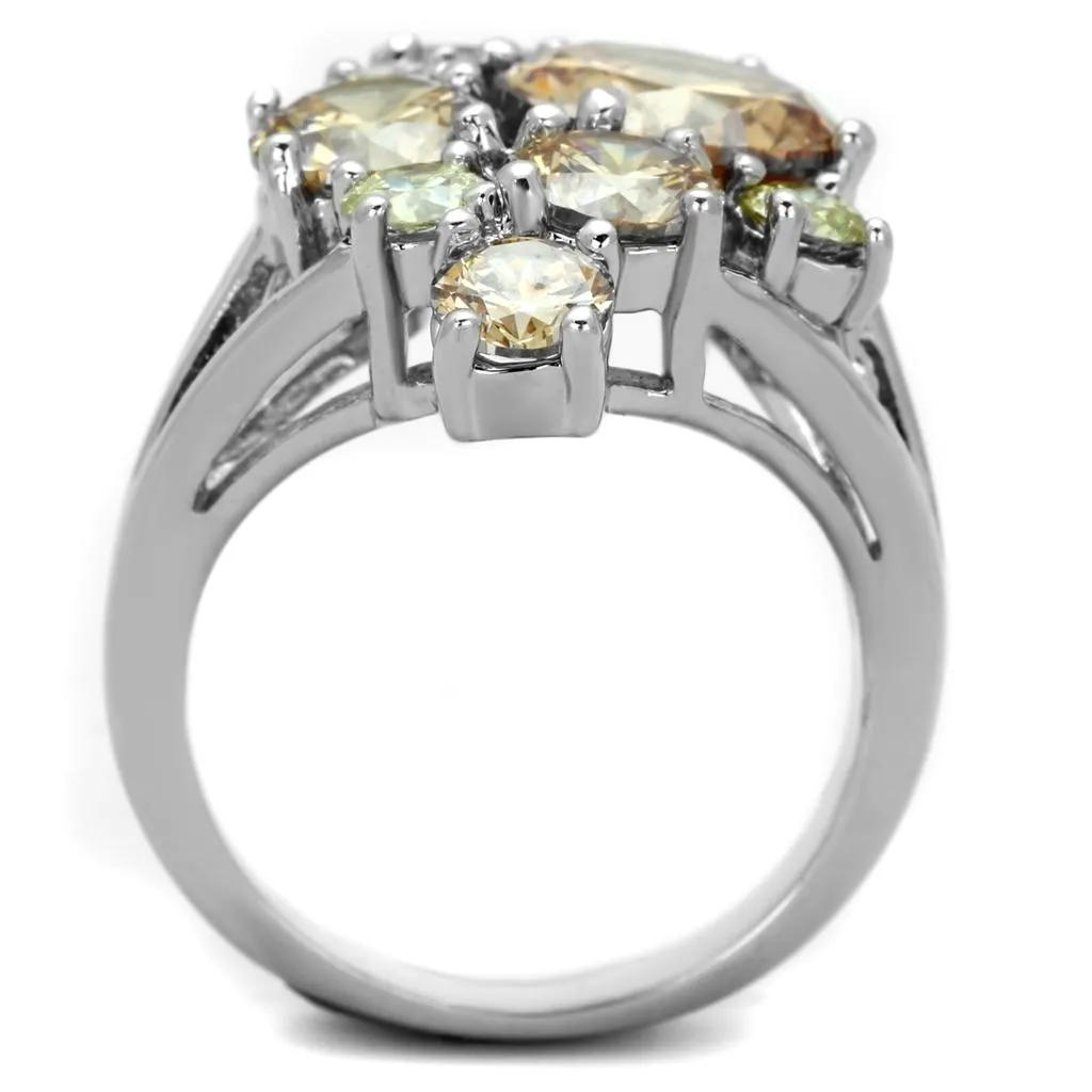 Rhodium Brass Ring with AAA Grade CZ in Multi Color for Women Style 3W600