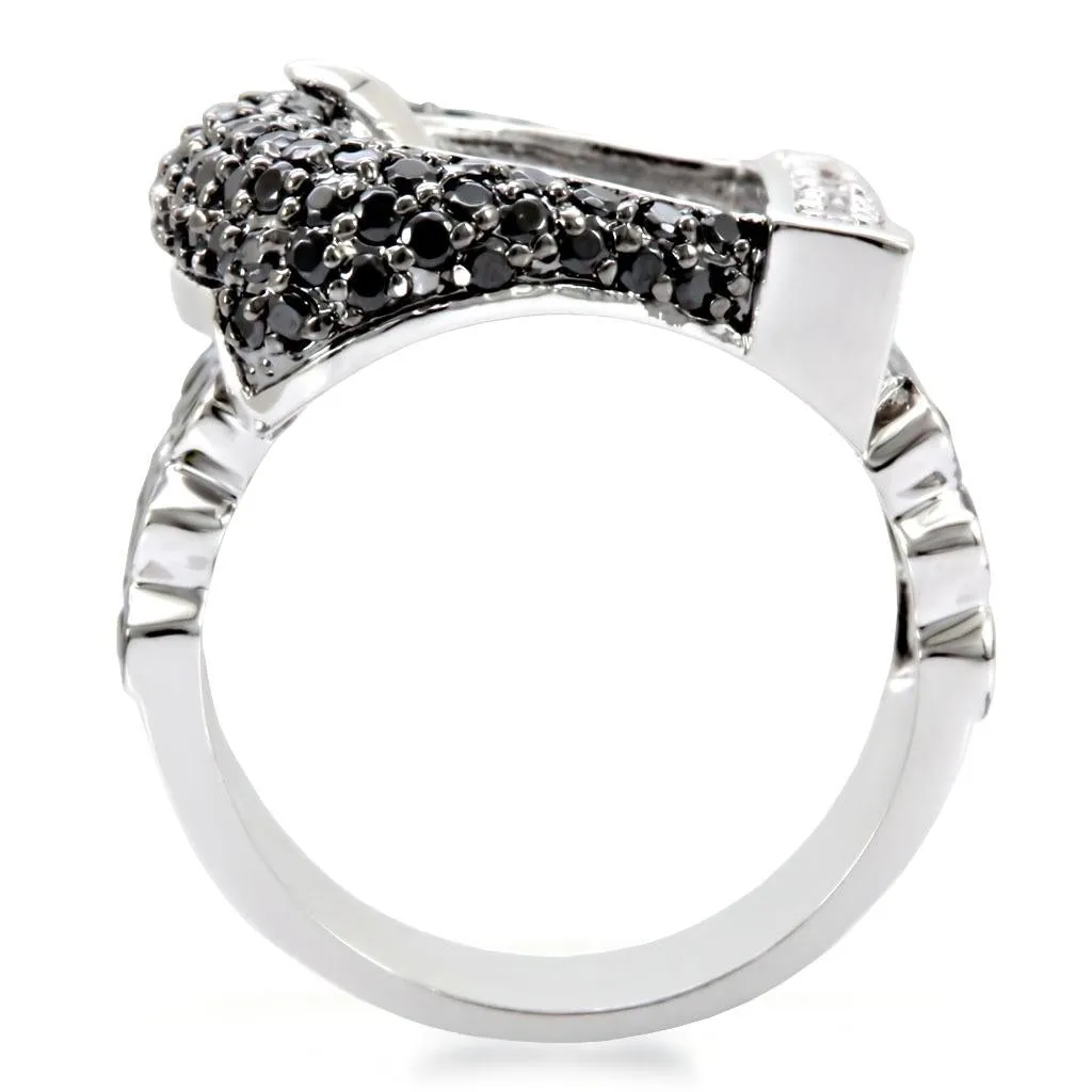 Rhodium   Ruthenium Brass Ring with AAA Grade CZ in Black Diamond for Women Style 1W048