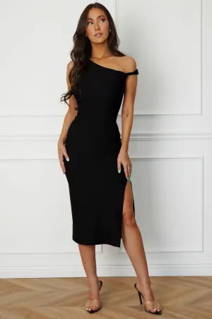 Roberta Black Slit Midi Dress