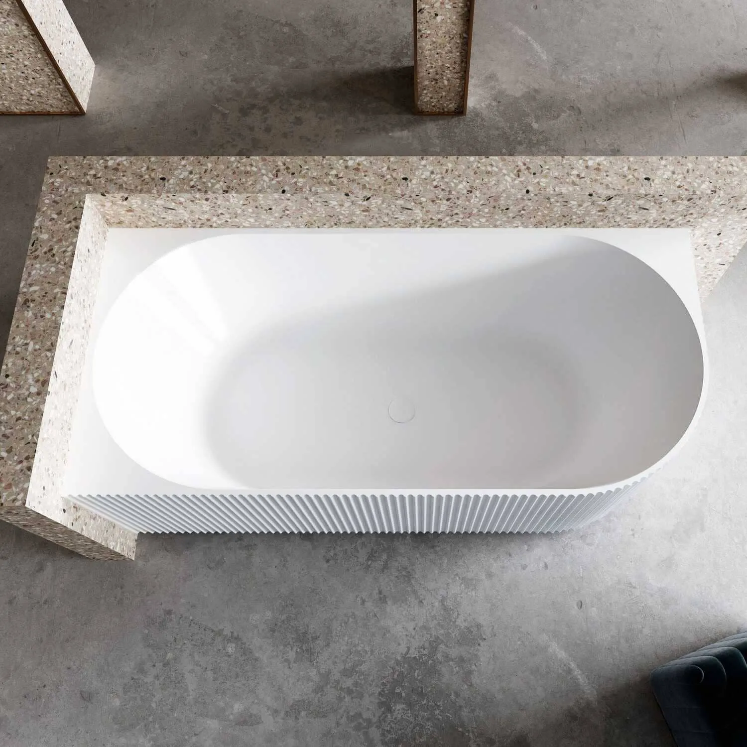 RORY 1500mm V-Groove Fluted Left Corner Free Standing Bathtub Gloss White