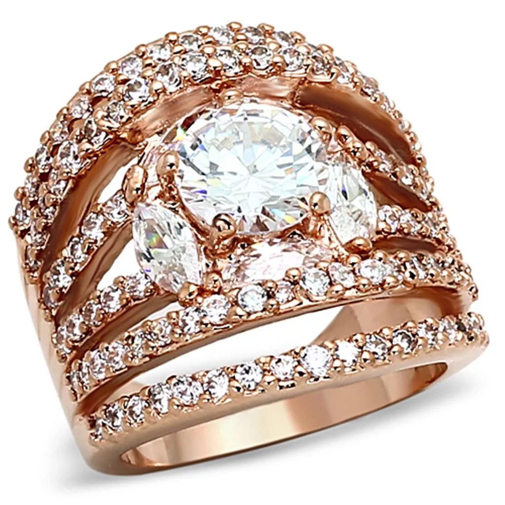 Rose Gold Brass Ring with AAA Grade CZ in Clear for Women Style LOA879