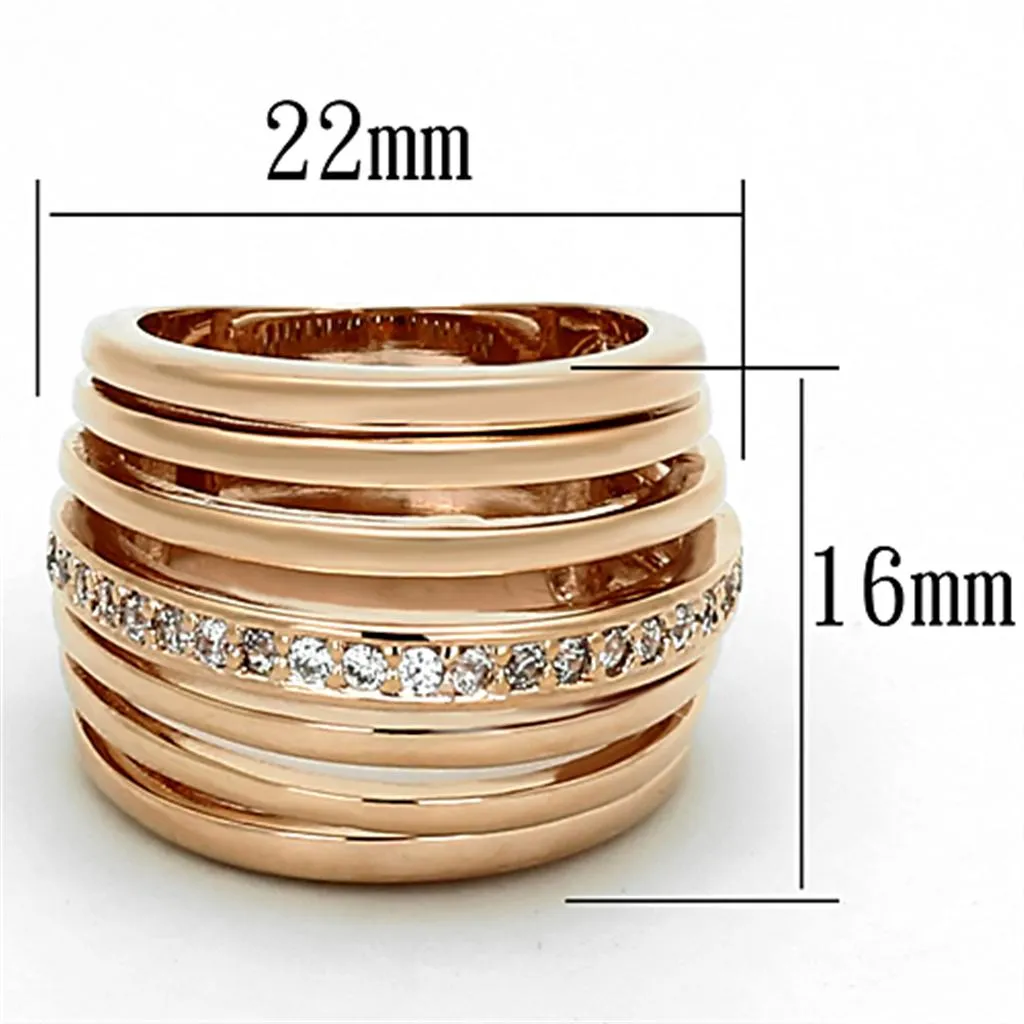 Rose Gold Brass Ring with AAA Grade CZ in Clear for Women Style LOA890