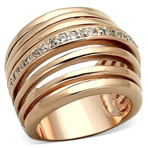 Rose Gold Brass Ring with AAA Grade CZ in Clear for Women Style LOA890