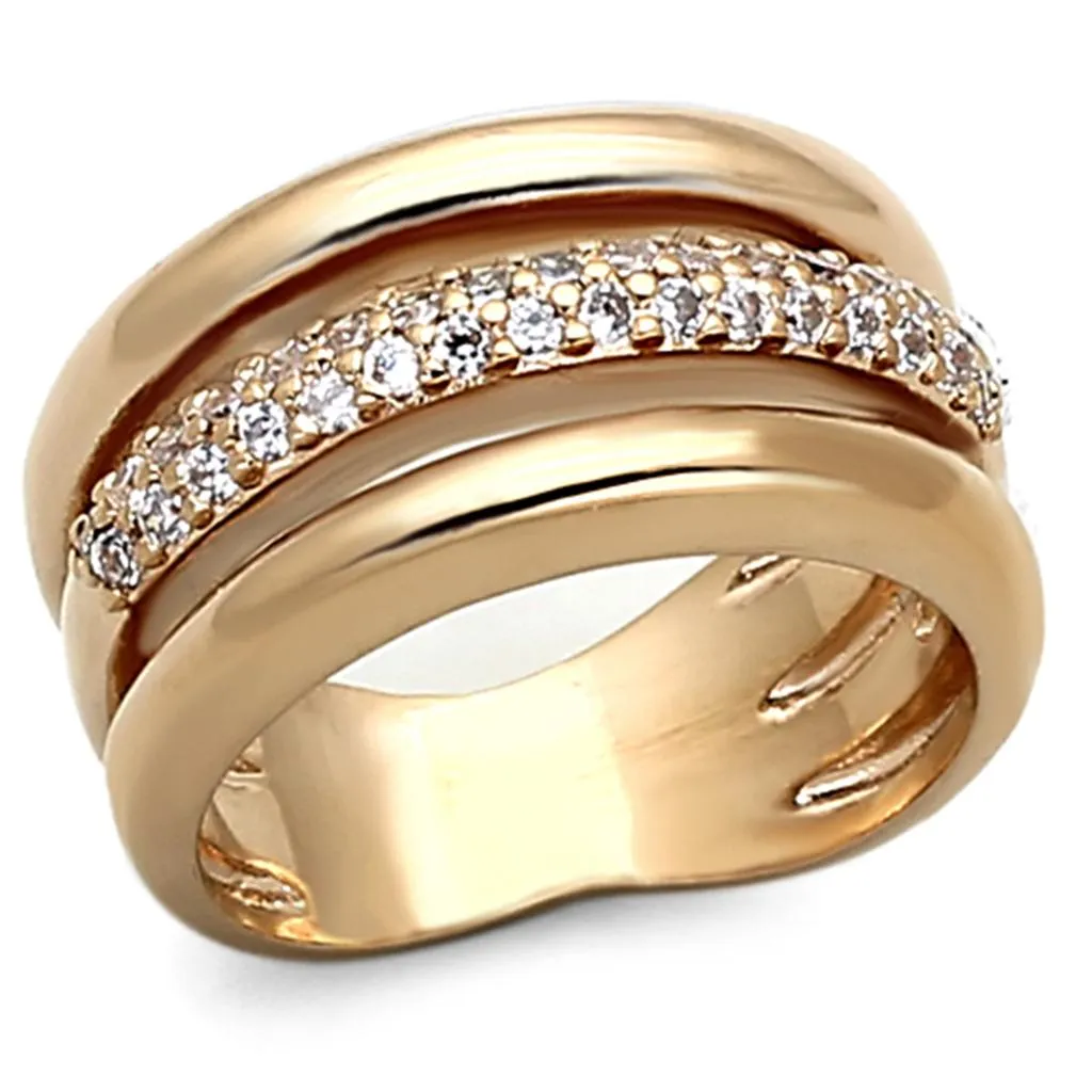 Rose Gold Brass Ring with AAA Grade CZ in Clear for Women Style LOA900