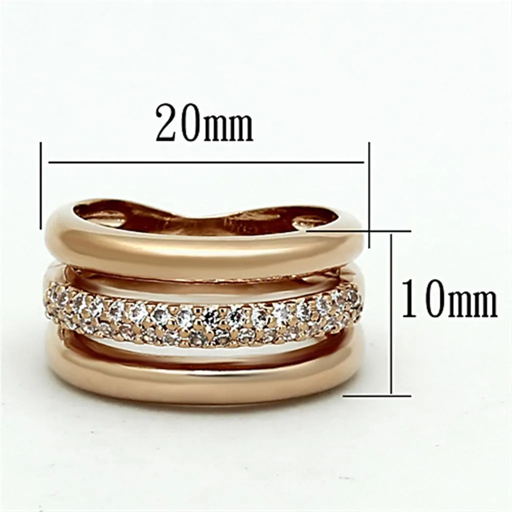 Rose Gold Brass Ring with AAA Grade CZ in Clear for Women Style LOA900