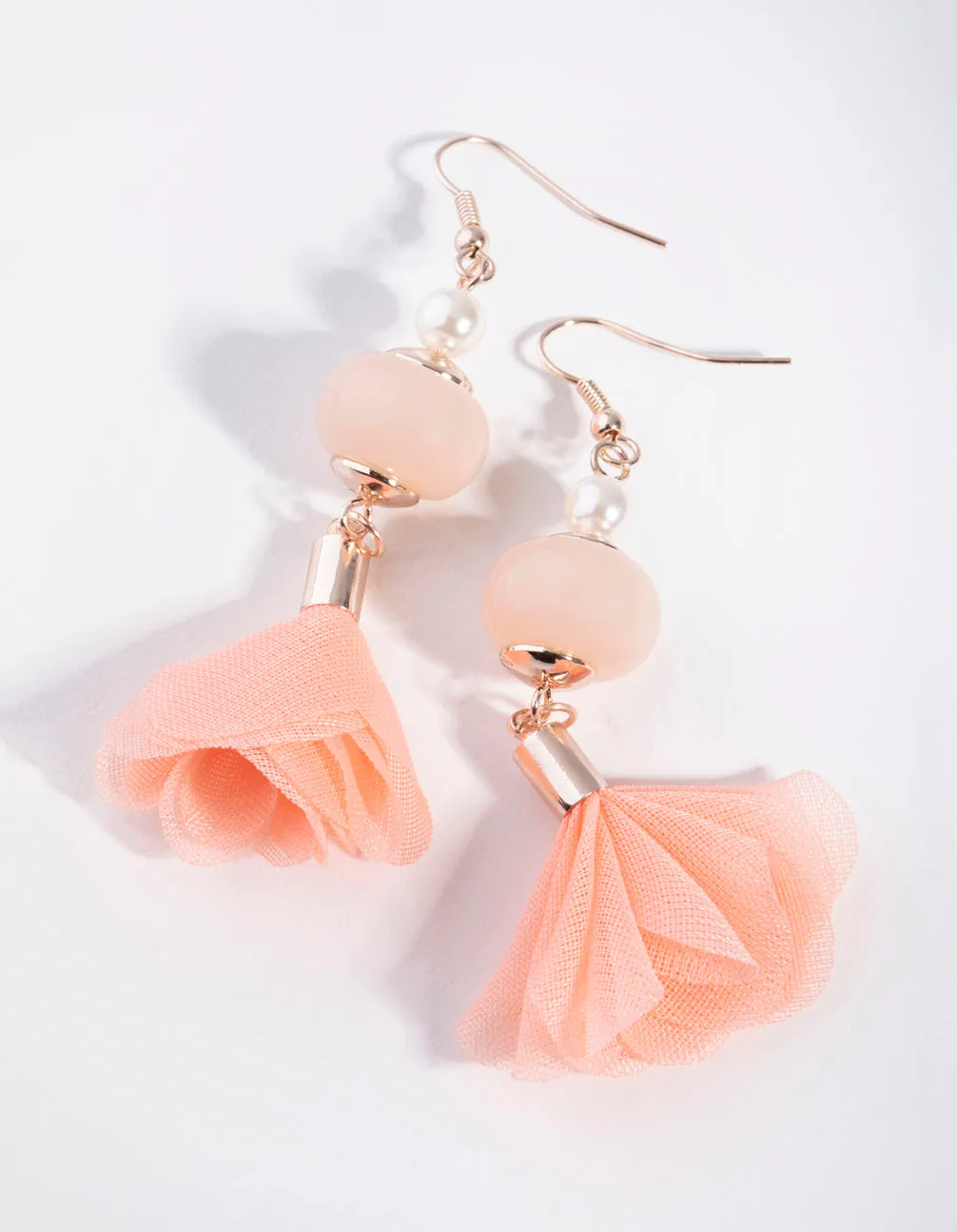 Rose Gold Fabric Flower Drop Earrings