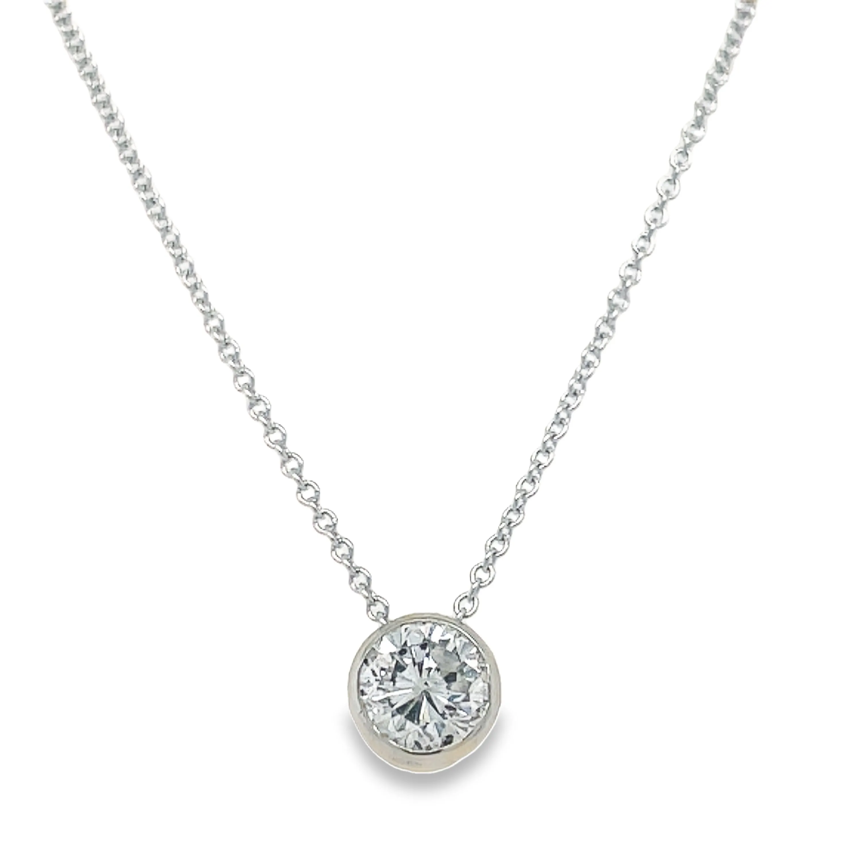 Round Diamond Solitaire Pendant Necklace 14k White Gold 0.89 cts