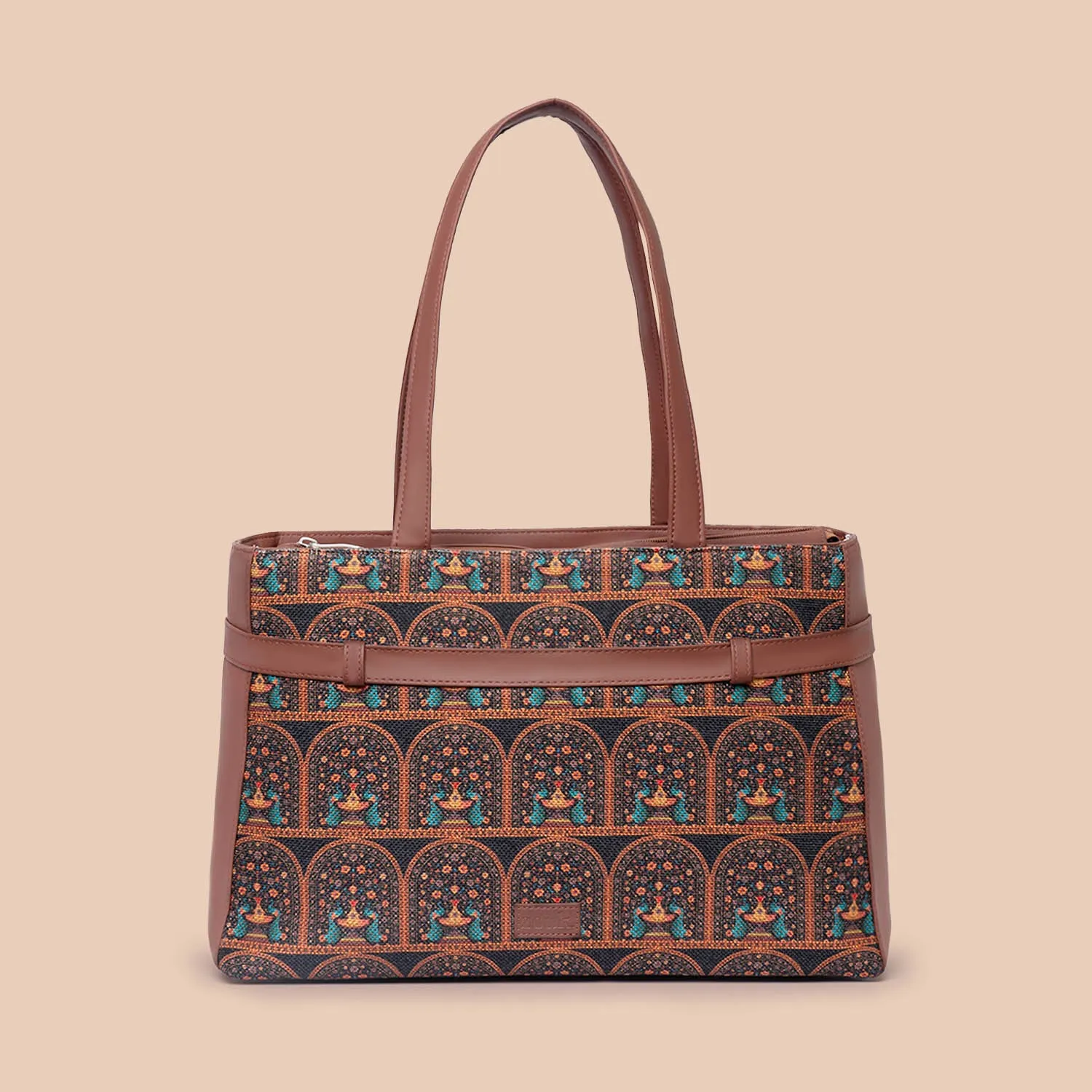 Royal Indian Peacock Motif - Statement Office Bag & Regular Sling Bag Combo