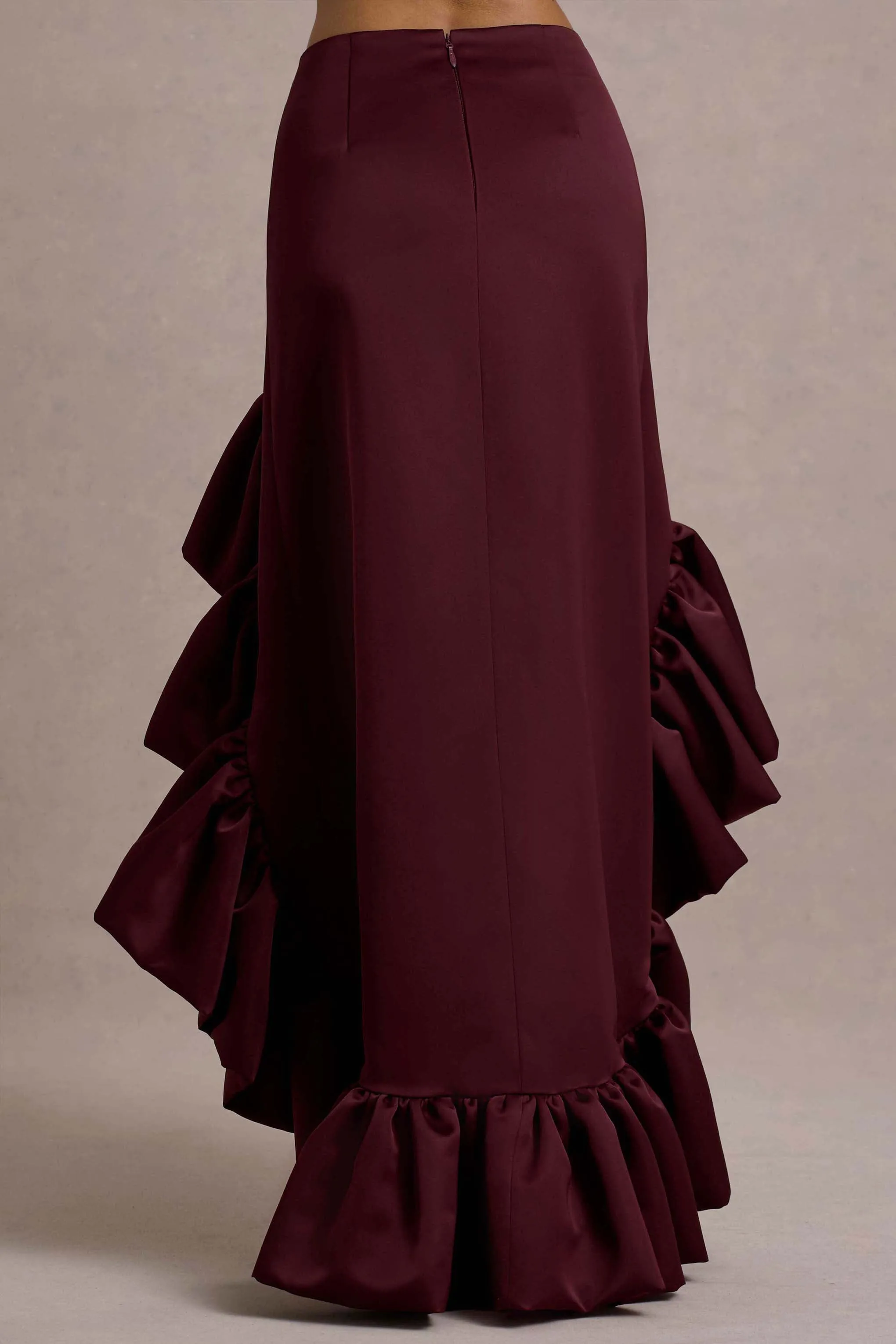 Ruby | Merlot Satin High-Low Maxi Skirt