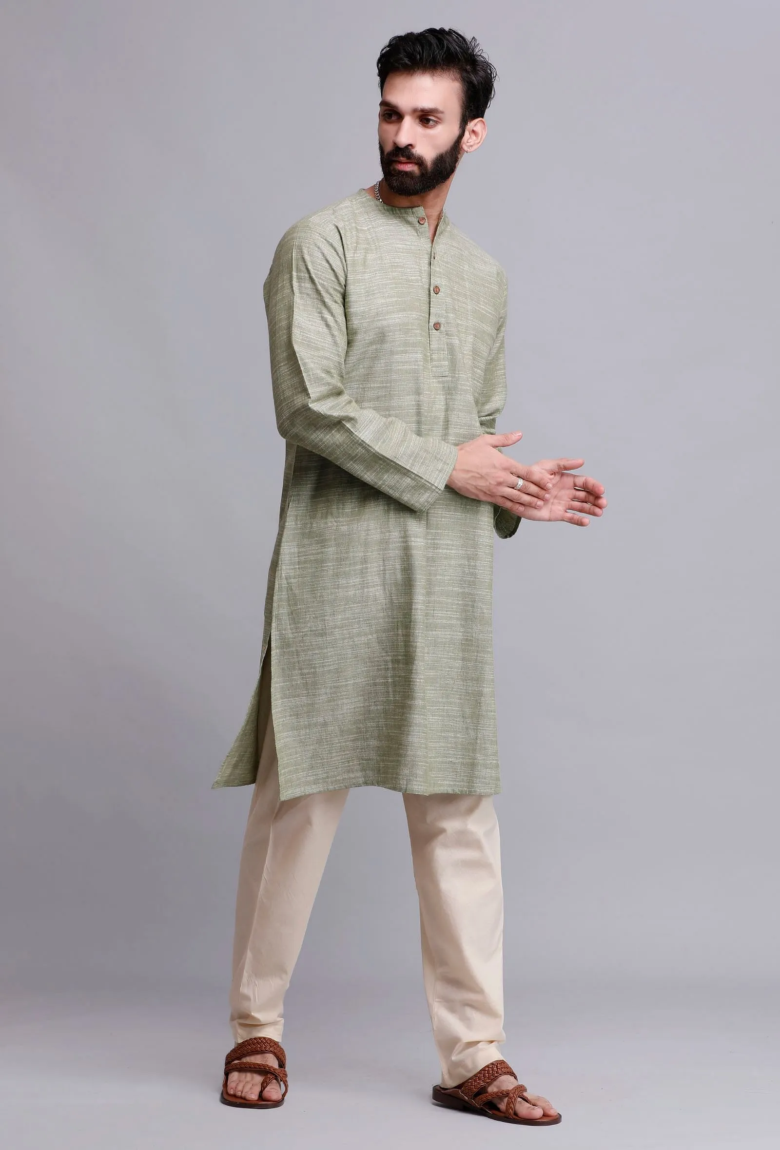 Set of 2: Sea Green Cotton Kurta and Pyjama