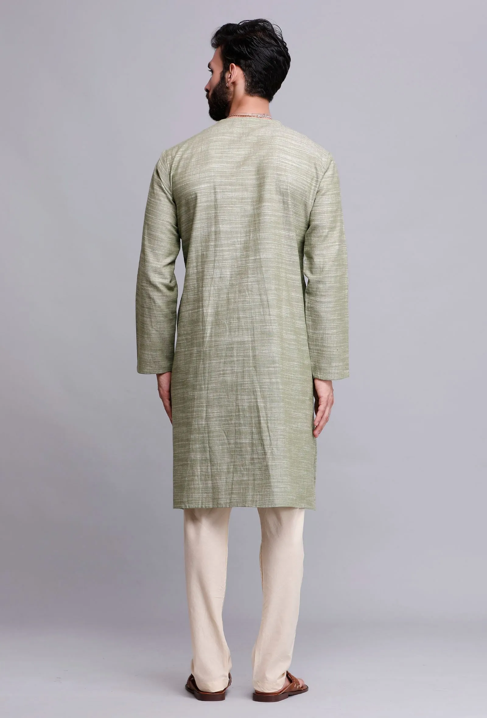 Set of 2: Sea Green Cotton Kurta and Pyjama