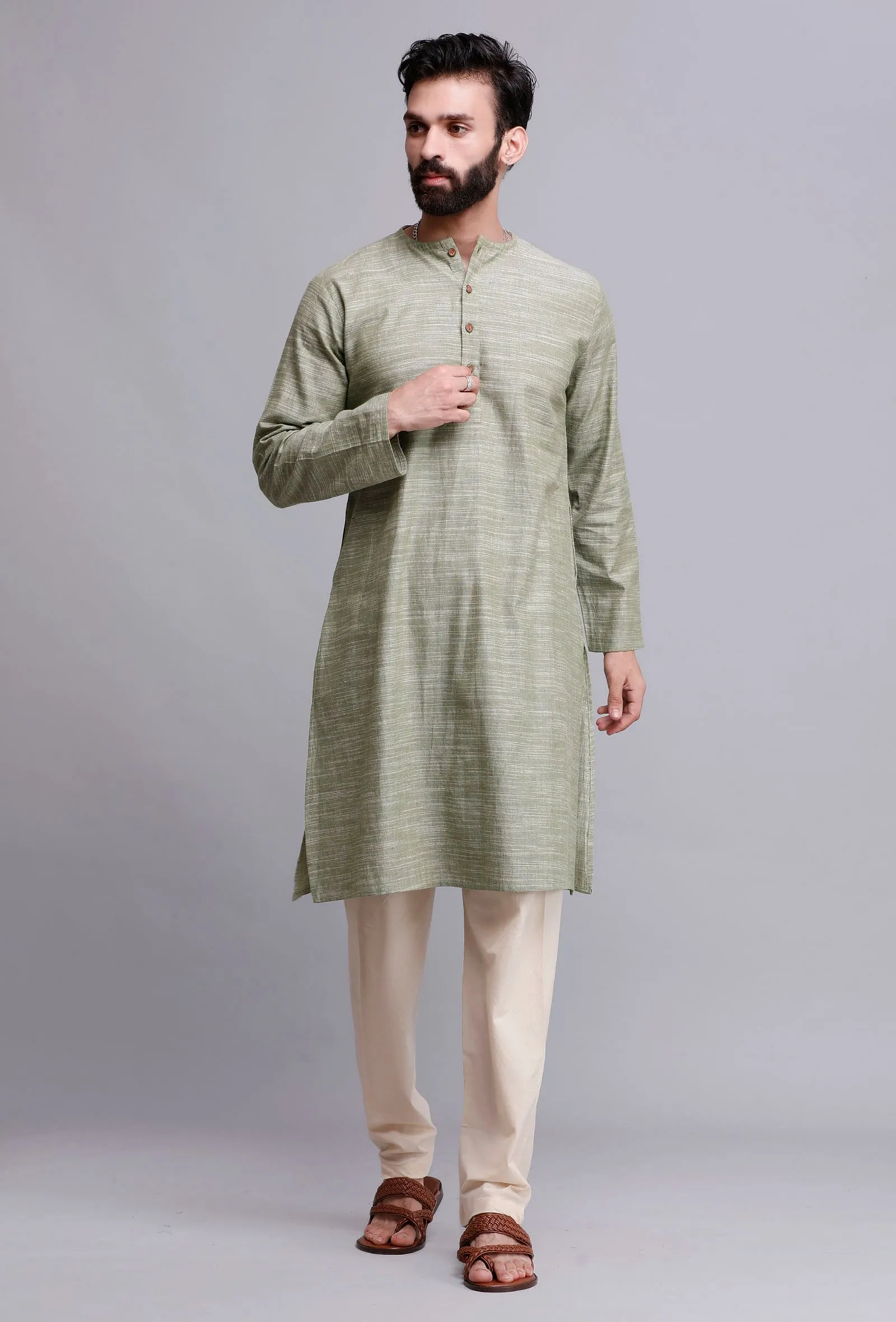 Set of 2: Sea Green Cotton Kurta and Pyjama