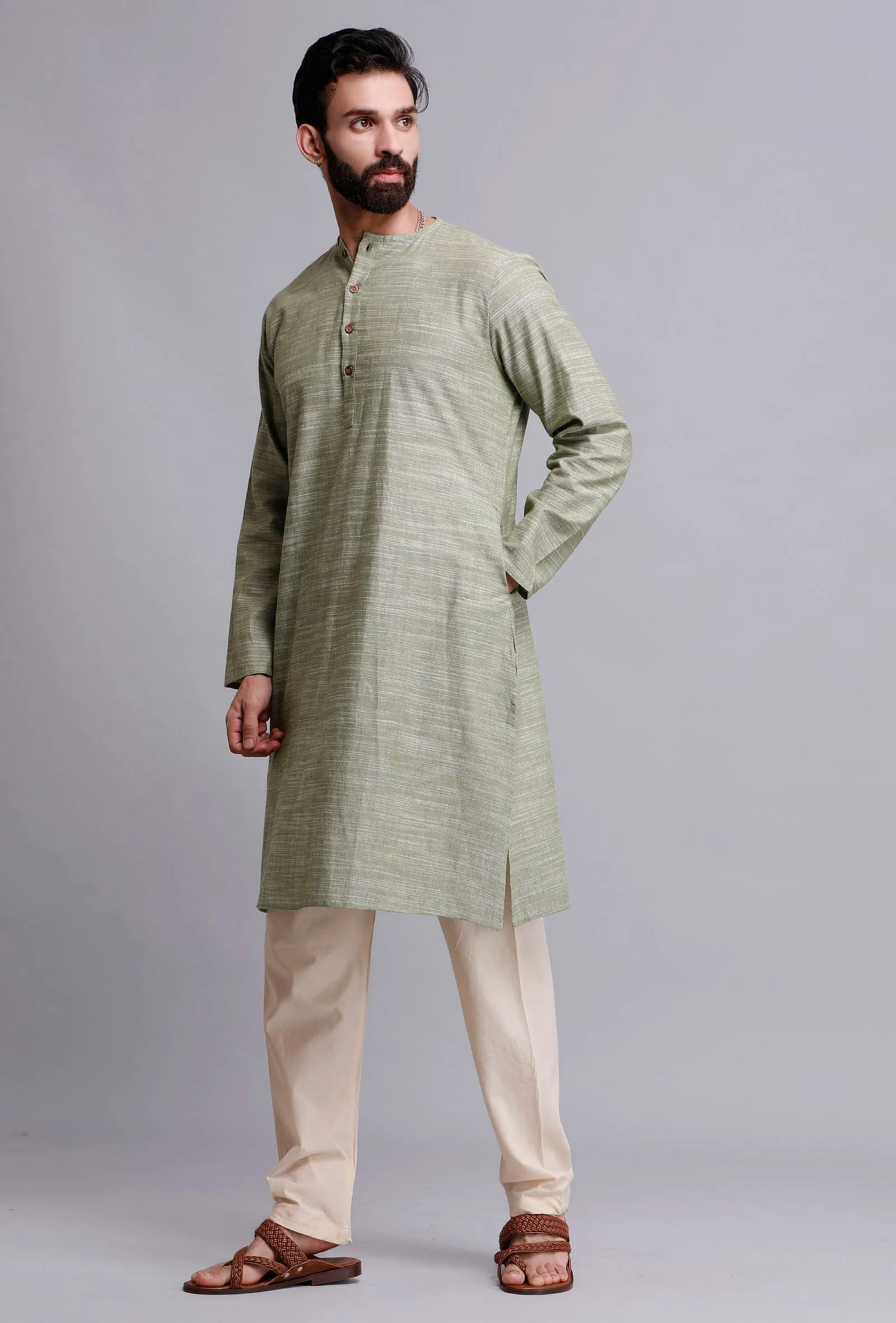 Set of 2: Sea Green Cotton Kurta and Pyjama