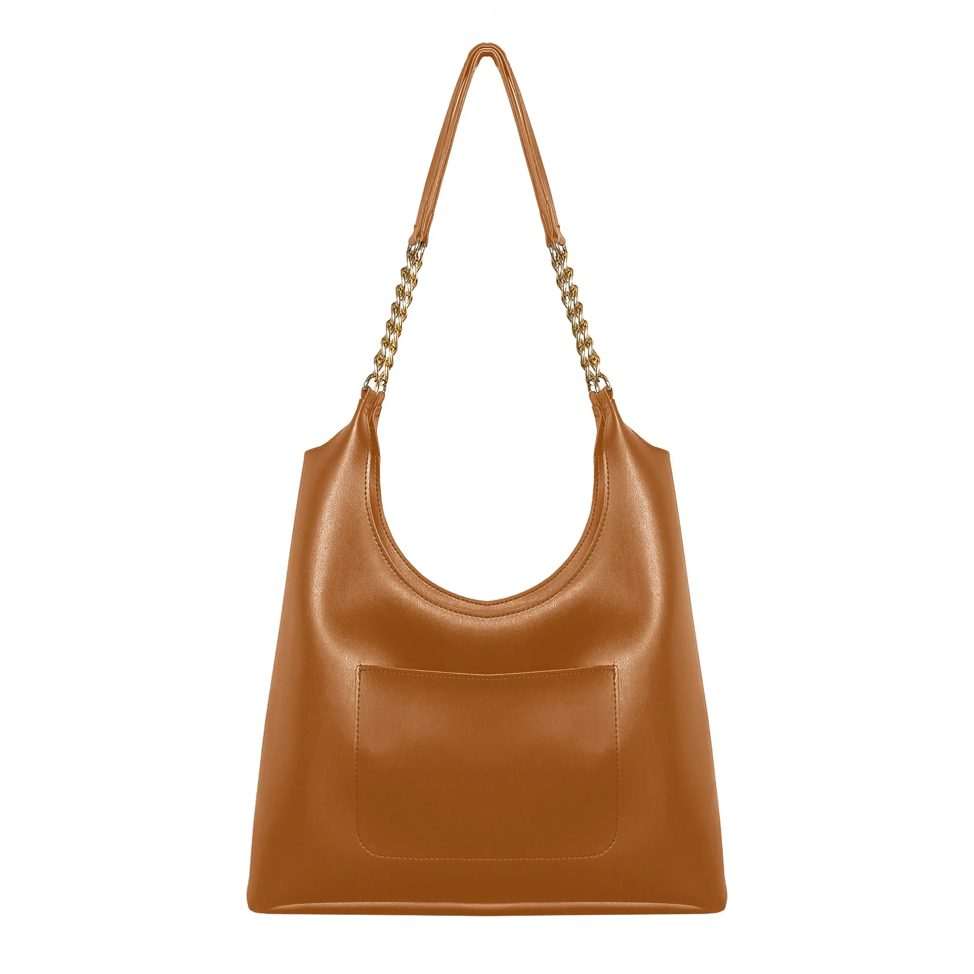 Shoulder Hobo Chain Bag Brown | Vegan Leather Women & Girl's Handbag