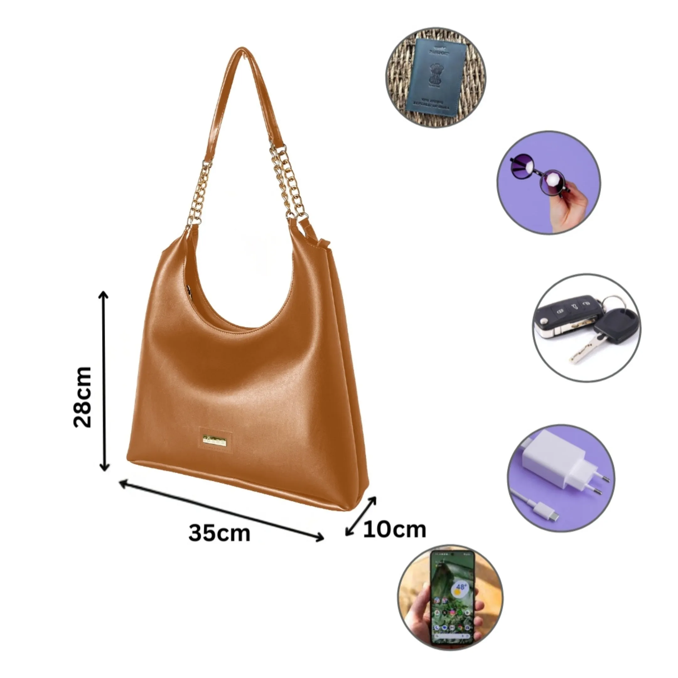 Shoulder Hobo Chain Bag Brown | Vegan Leather Women & Girl's Handbag