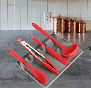 Silicone Spoon Holder, Larger Size Utensil Rest With Drip Pad For Multiple Utensils, Stove Top Ladles Tongs Tool, Food-Grade Heat-Resistant Cooking Utensil Rest, Anti-Slip Spoon Holder For Kitchen Counter