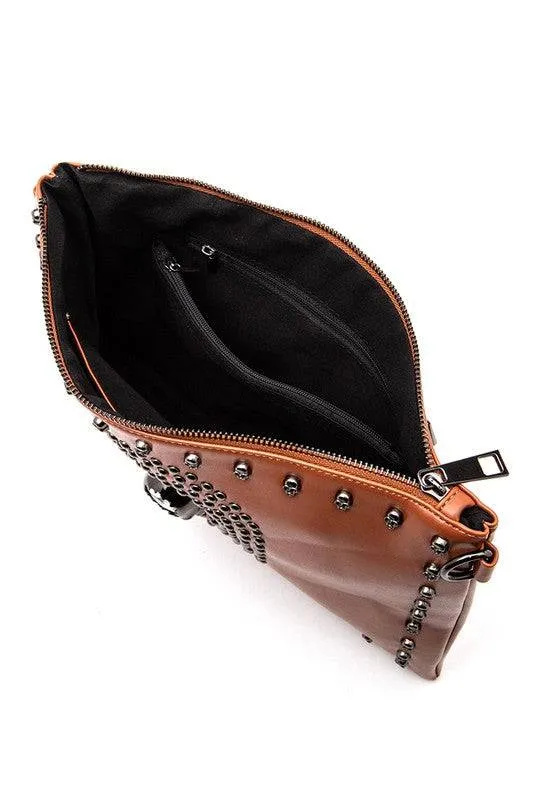 Skull Mix Studs Biker Crossbody Clutch Swing Bag