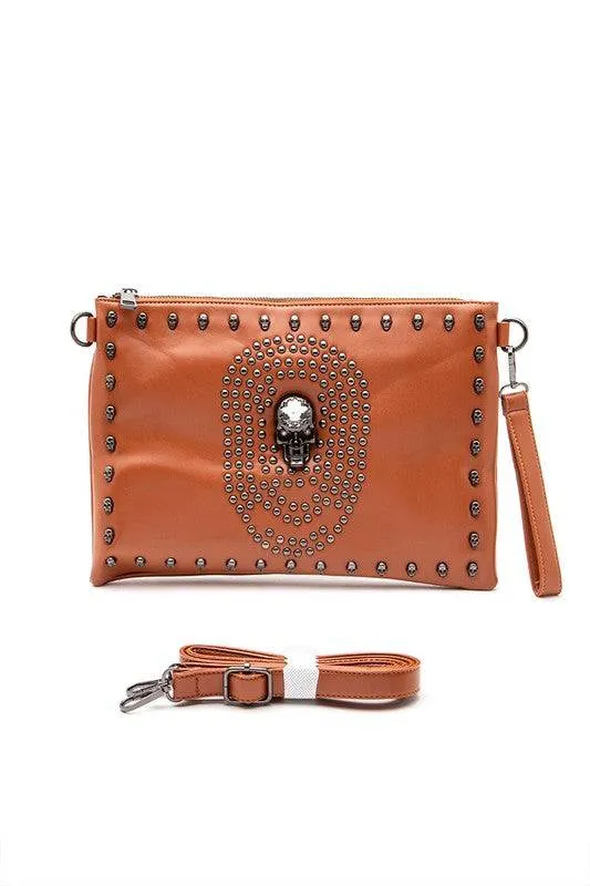 Skull Mix Studs Biker Crossbody Clutch Swing Bag