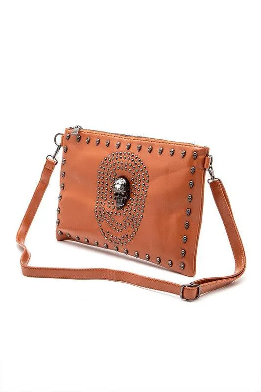 Skull Mix Studs Biker Crossbody Clutch Swing Bag