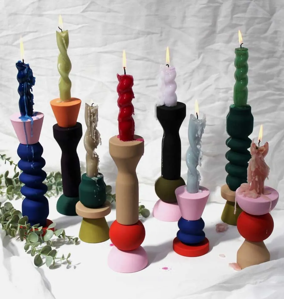 Stack Forest Green Tall Candlestick Holder