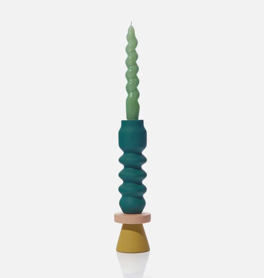 Stack Forest Green Tall Candlestick Holder