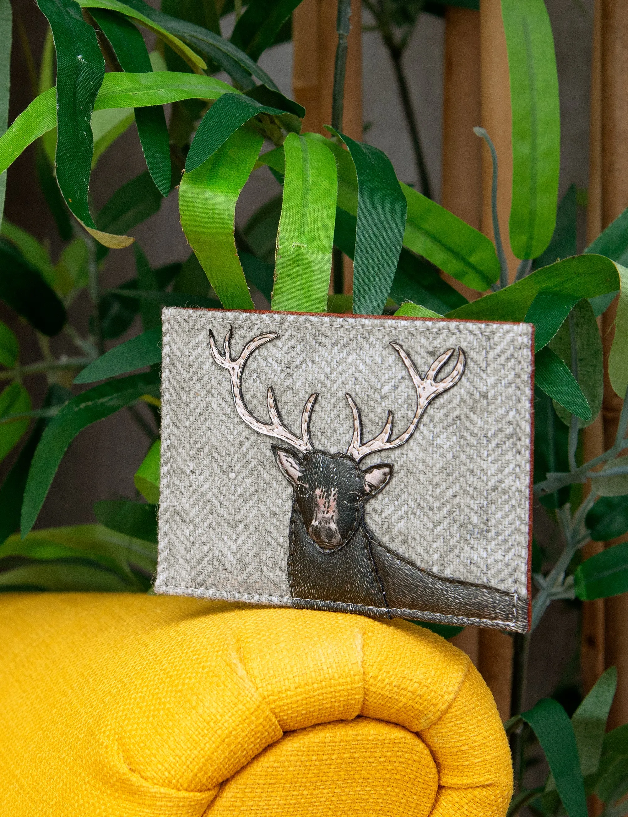 Stag Tweed & Brown Leather Card Holder