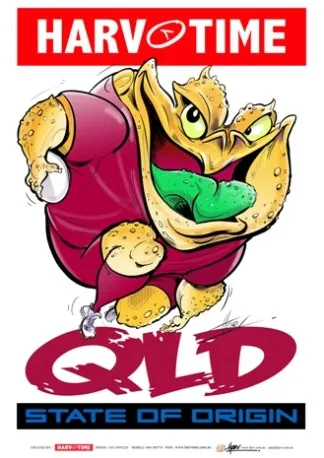 State of Origin Queensland Maroons, NRL Mascot Print Harv Time Poster