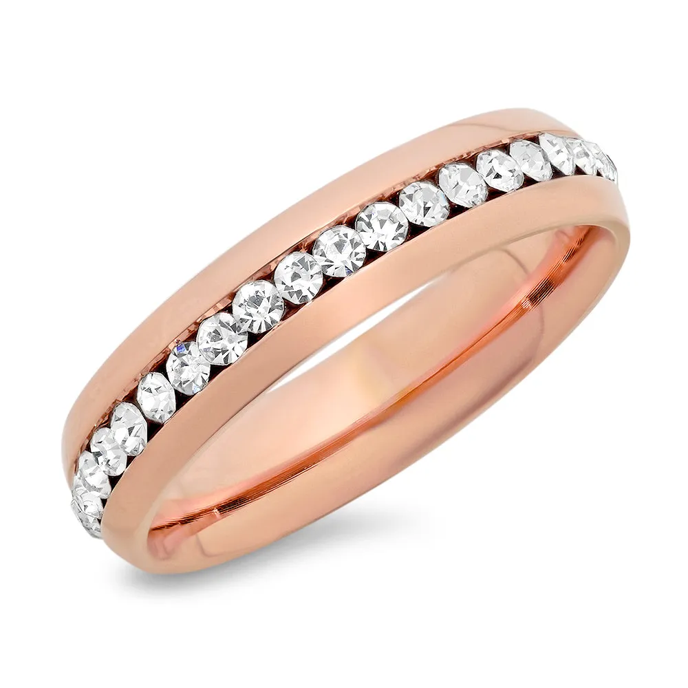 SteelTime Simulated Diamonds Band Ring