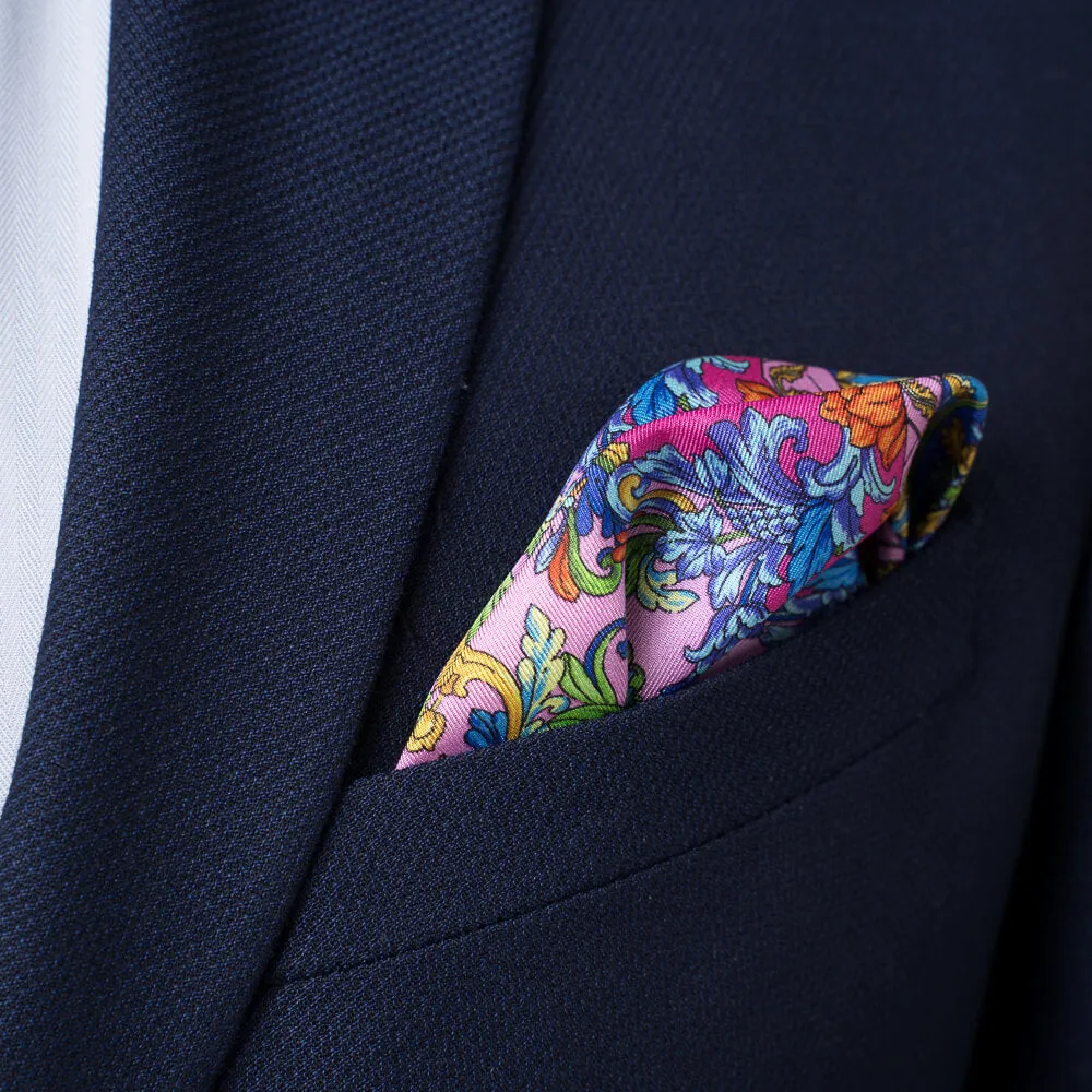 Taormina Art Fuchsia Silk Twill Pocket Square