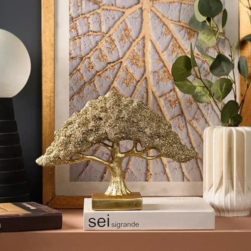 The Artment your artistic apartment Feng Shui Bonsai Brilliance Golden Resin Tree Showpiece: Home Décor for Living Room, Bedroom - Ideal Gift, Office Desk Accent, Artisan Crafted, Elegant Design